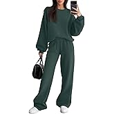 Sweetyweee Women's 2 Piece Outfits Set Fleece Lined Lounge Sweatsuit Crewneck Pullover Top Wide Leg Pants Casual Tracksuit