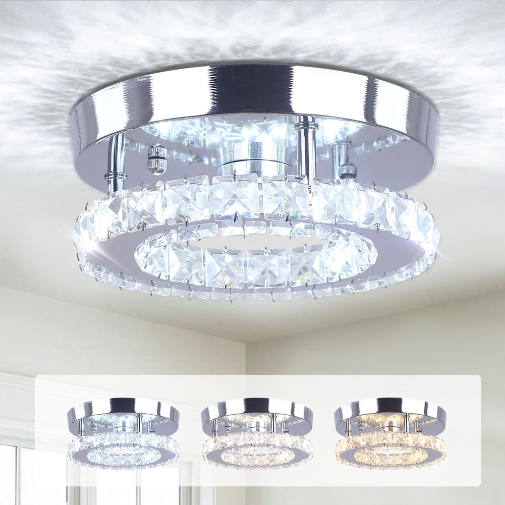 Cainjiazh Mini Crystal Chandelier Modern Led Chandelier Semi Flush Mount Crystal Lighting Ceiling Lamp for Bedrooms Dinning Rooms Hallway (Changeable 3 Colors) Without Remote Control — image 1
