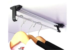 Autuwintor Pull Out Clothes Hanger Clothing Rod for Closet Top-mounted Heavy Duty Telescopic Valet Closet Rod Retractable wit