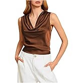 MakeMeChic Women's Draped Cowl Neck Camisole Silk Satin Tank Tops Office Work Shirt Summer Blouse