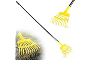 BLUMETREC Garden Leaf Rake, 8.7” Wide Metal Rake with 11 Teeth, 59" Adjustable Long Handle, Heavy Duty Lightweight Leaf Rakes for Small Lawn Yard Shrub,Tight Spot Garden Bed Leaf Debris Picking Cleaning