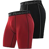Roadbox 1 or 2 Pack Compression Shorts for Men, Athletic Workout Performance Underwear, Running Gym Spandex Sport Base Layer