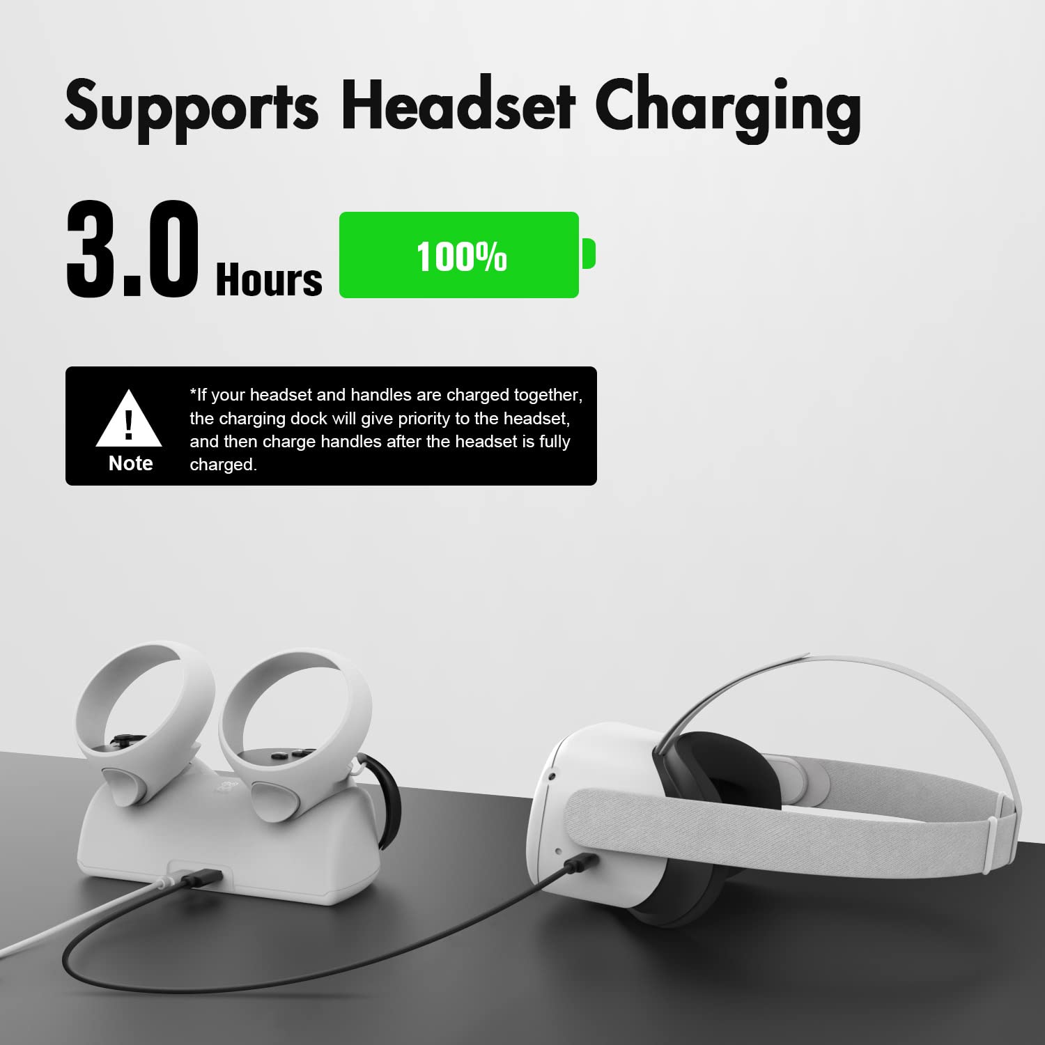 Charging Dock for Quest 2, Charging Stand with LED Light for VR Headset and Controllers, with 2 Rechargeable Batteries, Type-C Charging Cable, 2 Touch Controllers Straps