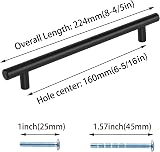 LONTAN 20 Pack 160mm Hole Centers Black Kitchen Cupboard Handles 224mm view 3