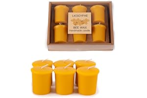 100% Pure Beeswax Votive Candles 2x2 Inch, 6 Pack - 10-Hour Burn Time (60 Hrs Total), Smokeless & Unscented Natural Wax Candl
