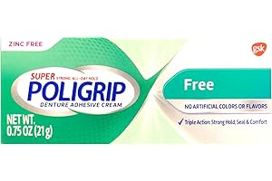 Poligrip (Pack of 5) Super Denture Adhesive Cream - Strong, All-Day Hold, Zinc Free, No Artificial Flavors or Colors - 0.75 Oz Each
