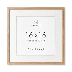 wallwisy 16x16 Picture Frame, Solid Oak 16 x 16