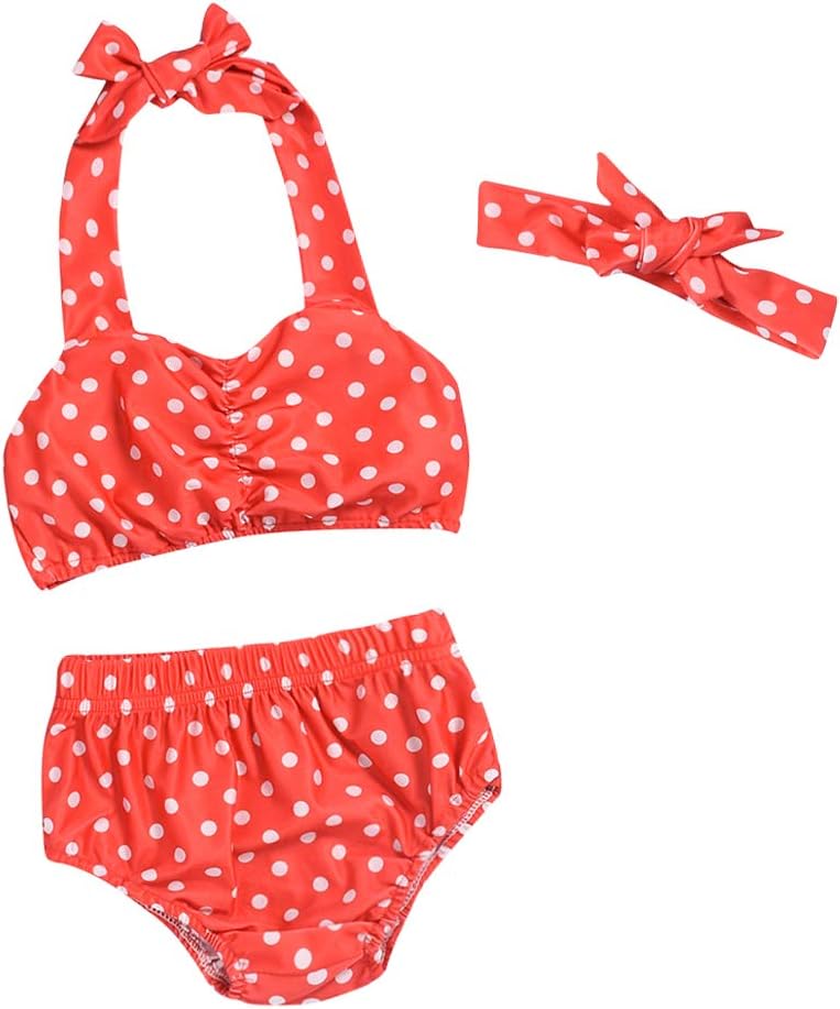 Baby Girls Bikini Polka Dot Swimsuits Halter Swimwear Tankini with Headband