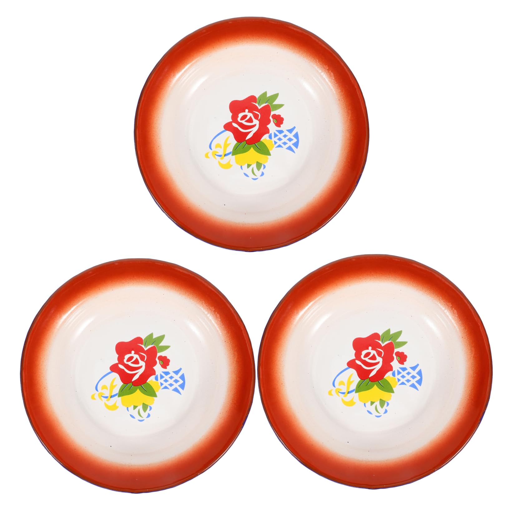 YARNOW 3pcs Vintage Floral Plates Enamelware Dinner Plates Candy Storage Flower Trays for Indoor Outdoor Camping Farmhouse Kitchen Party