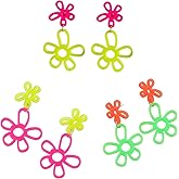 80s 90s Neon Earrings Set for Women Colorful Lightning Bolt Acrylic Drop Earrings Retro Love Heart Star Daisy Flower Dangle Earrings for 80's Outfit Glow Party Accessories Gifts