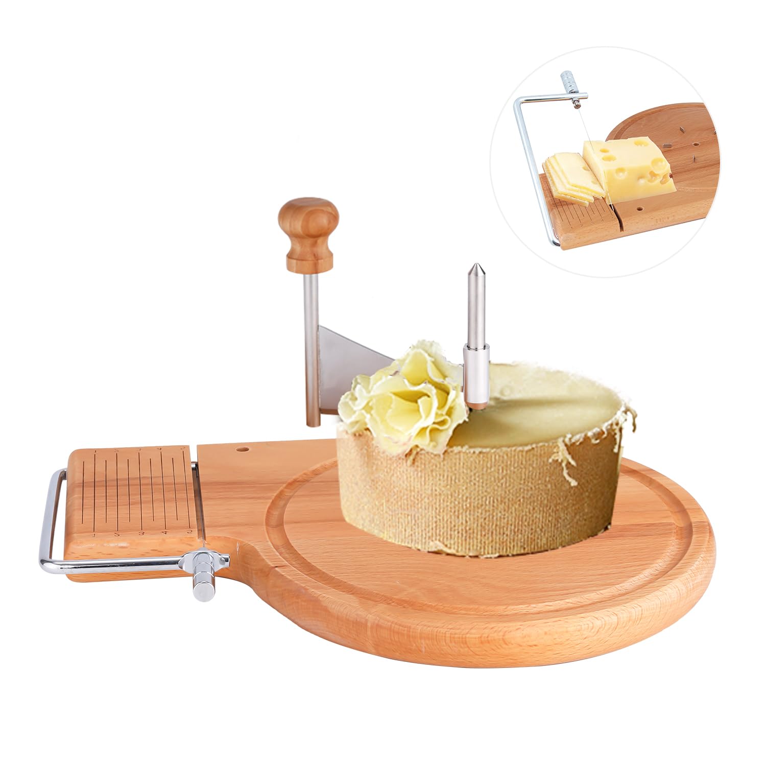 Cheese Slicer, Stainless Steel Wheel with Handle Cheese Cutter Board Multifunctional Adjustable Grater Shaver Curler Spinner Peeler for Cheeses Butter Chocolate Kitchen Accessories Gadgets Tools
