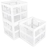 Eslite 3-Pack Collapsible Plastic Storage Crates,Foldable Crates for Storage,16L (White)