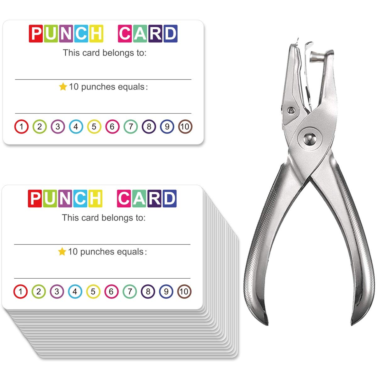 Yoklili Punch Cards Circle Hand Punch Kit, 3.5" x 2", Incentive Loyalty Reward Card for Classroom Business Kids Behavior Students Teachers, Pack of 200 (10 Punches)
