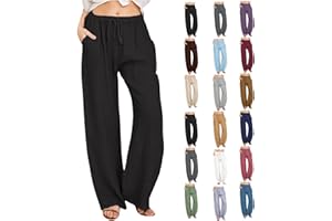 Linen Pants Women Spring Summer High Waisted Drawstring Wide Leg Casual Loose Elastic Plus Size Trousers 2026