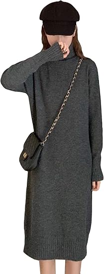 Amazon Mengfanニットワンピース レディース 秋 冬 マキシワンピース レディース ワンピース セーター 可愛い Aライン ドレス スリム 大人 長袖グレー ワンピース チュニック 通販