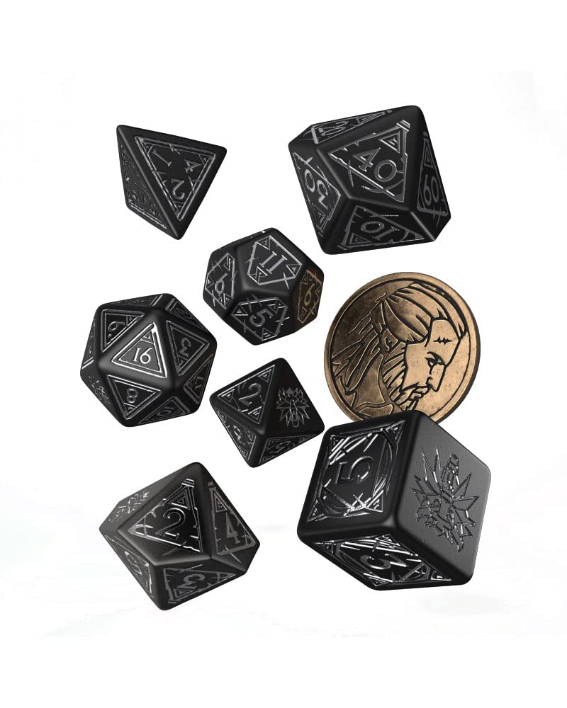 Q-Workshop 85244 The Witcher Dice Set: Geralt - Silver Sword (7) Card Game, Multi-Colour