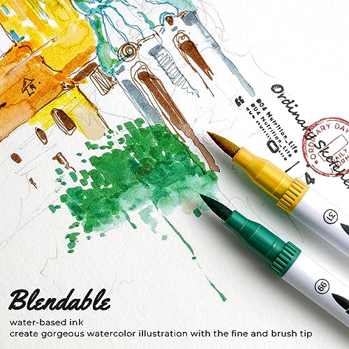 Ohuhu Rotuladores para libros de colorear para adultos, sin traspaso de tinta, 120 colores, a base de agua, doble punta (delineador fino y pincel) - Maui - Blanco