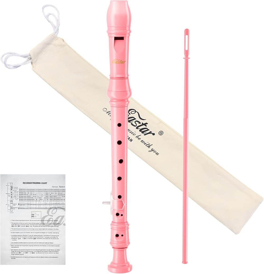 Eastar ERS-21GP Soprano Recorder Pink with Cleaning Kit Thumb Rest