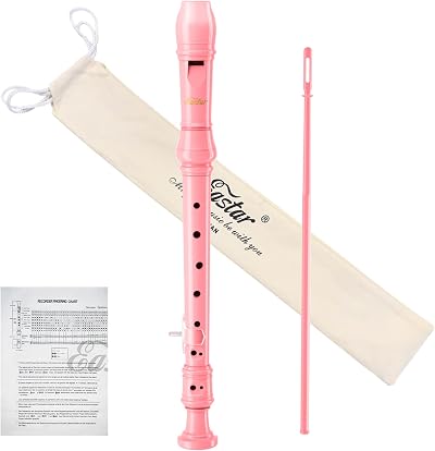 Eastar ERS-21GP Soprano Recorder Pink with Cleaning Kit Thumb Rest
