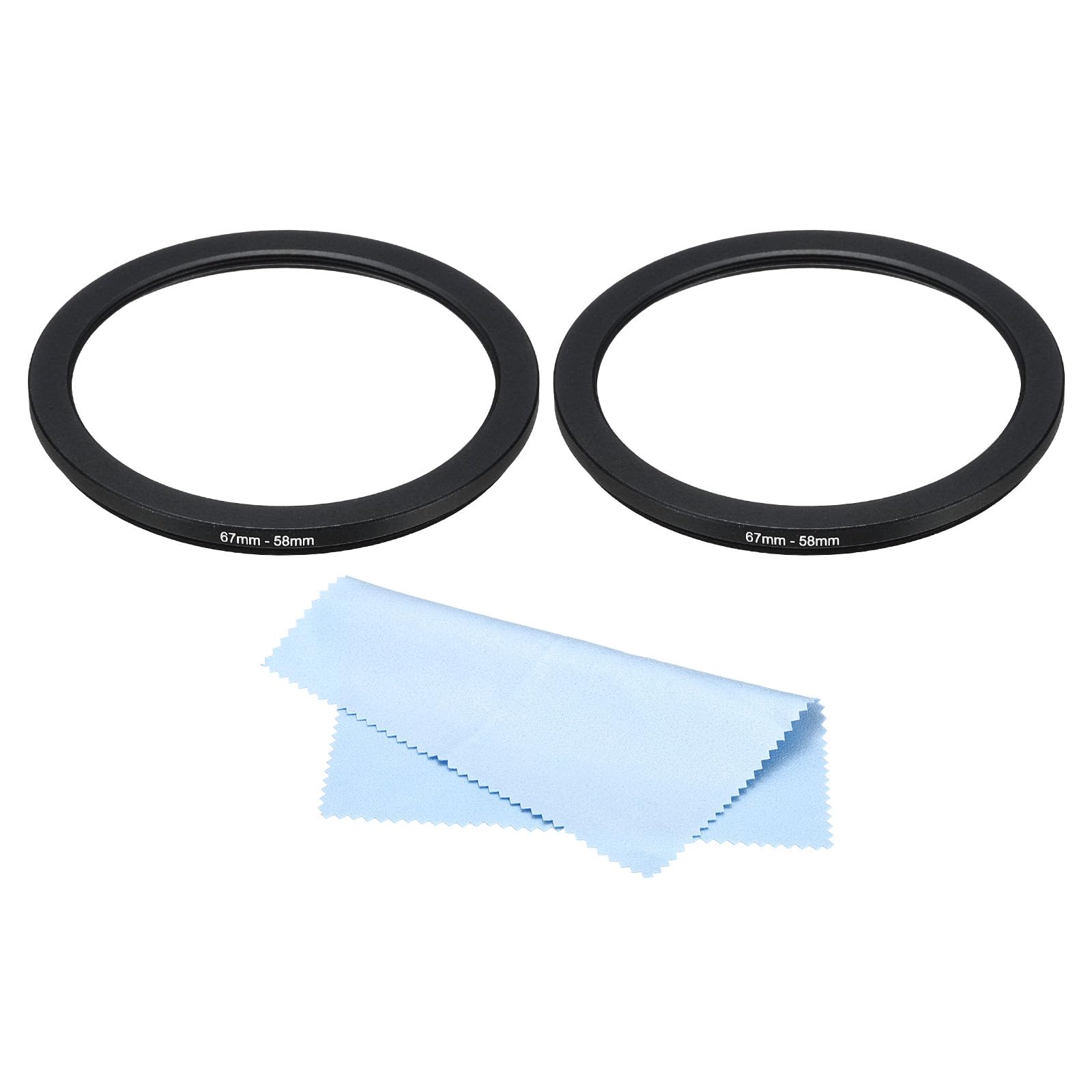PATIKIL 67mm-58mm Metal Step Down Ring with Cleaning Cloth, 2 Pack Camera Lens Filter Adapter Ring Aluminum Filter Adapter Ring for Camera Lenses Hood, Black — image 1