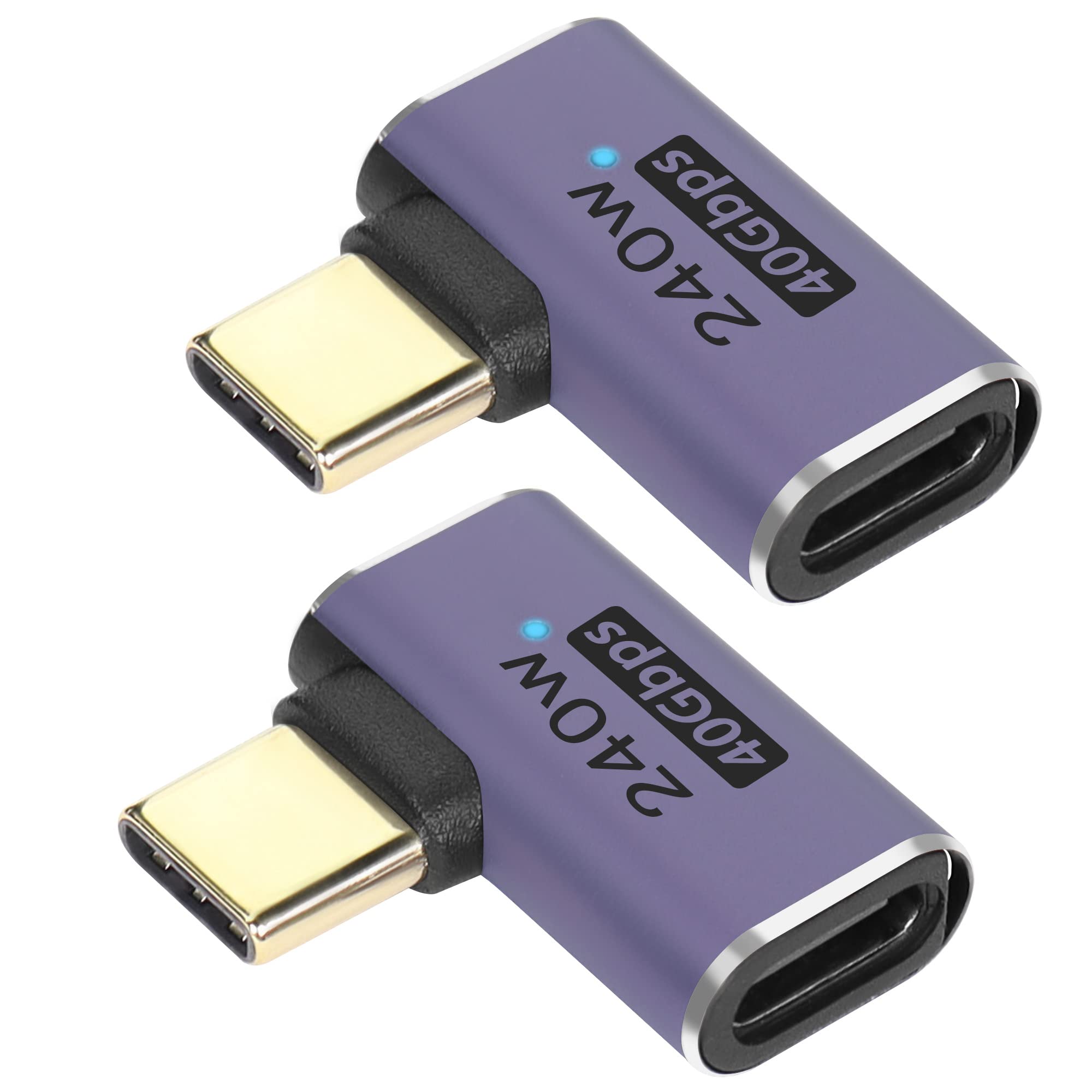 QIANRENON USB4.0 C 90 Degree Angle adapter 240W 40Gbps Type C 4.0 Male to Female Right Angle Connector,LED Indicator,8K Audio/video Transfer,for Smartphone Tablet Steam Deck, 2 Pcs (Side Bend)