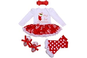 Winmany Newborn Baby Girls Christmas Romper Tutu Dress Outfit Headband Leg Warmer Shoes