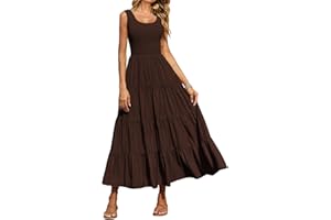 PRETTYGARDEN Women's 2025 Casual Loose Plain Maxi Sundress Smocked Tank Dress Sleeveless Summer Beach Tiered Long Dresses