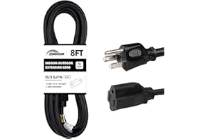 HONDERSON 8FT Outdoor Extension Cord-16/3 SJTW Durable Black 3 Prong Grounded Plug Power Cord for Safety,Great for Outside Christmas Decorations