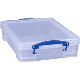 Really Useful Box 4L Clear Plastic File Storage Box with Clip-Lock Lid | Stores Office Files, Documents, Paper, Crafts &amp; School Supplies with Carry Handles for Easy Transport and Home Organization