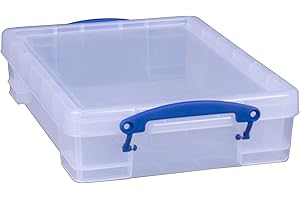 Really Useful Box 4C Plastic Stackable Storage Container with Snap Lid and Built In Clip Lock Handles for Home and Office Organization, Clear