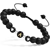 Initial A-Z Letter Bracelet for Men Women, Handmade Braided Rope Adjustable Black Onyx Beads Heart Bracelets Monogram Alhpabets Charm for Couples Friendship Birthday Valentines Day Jewelry Gifts