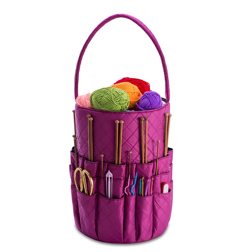 Yarn and Needle Accessory Bucket with Inner Pockets DeNOA Quilted