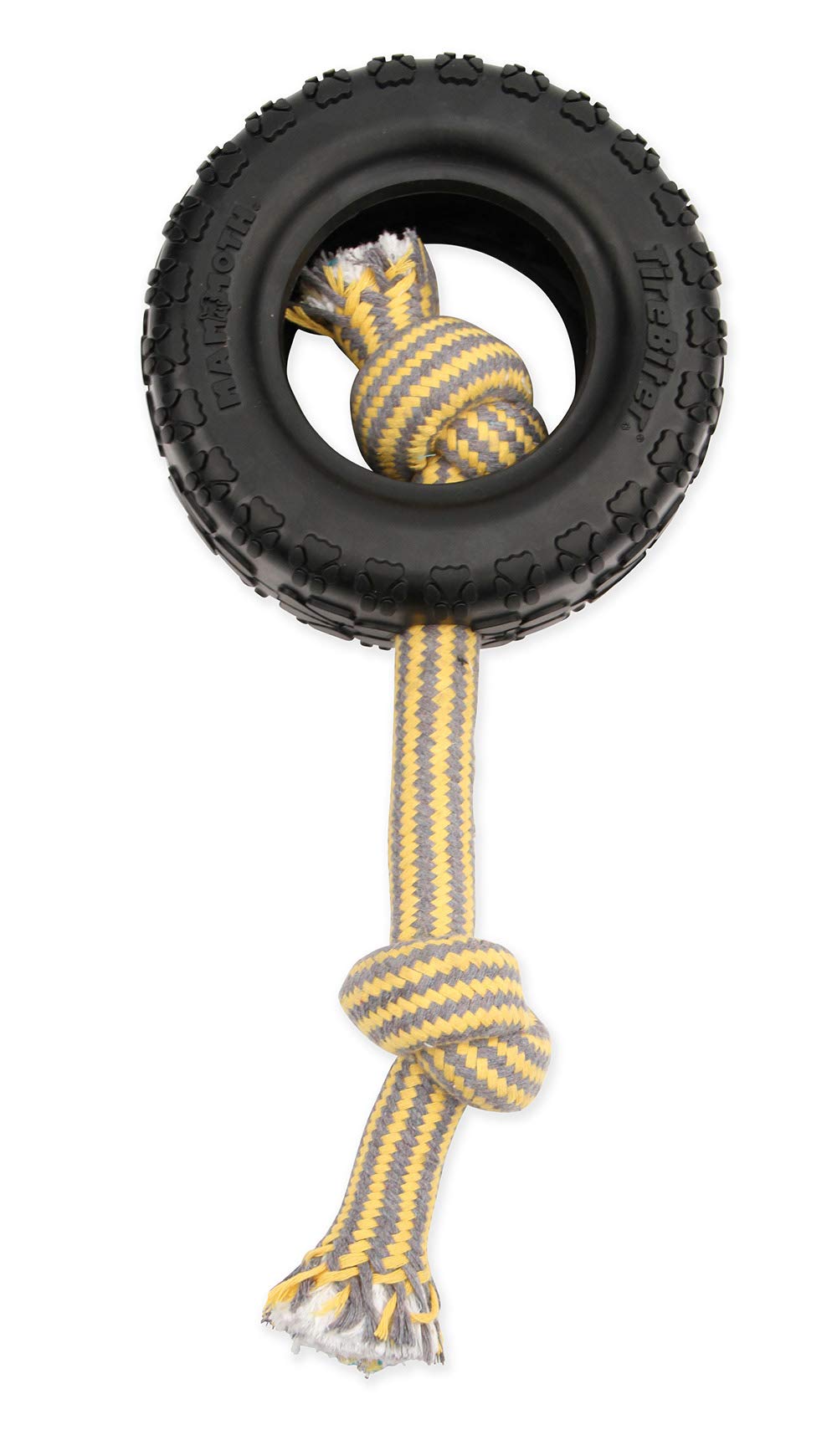 Mammoth Pet Products TireBiterII with Cotton-Poly Rope-Natural Rubber Dog Toys for Extreme Chewers - Aggressive Chewer Toys for Large-X-Large 7" Black