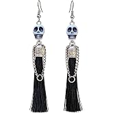 Go Ho Gothic Skeleton Tassel Earrings for Women Halloween Costume Accessory | Spooky Dangle Earrings Ideal Goth,Witch,Skeleton,Pirate,Vampire,Ghost,Zombie,Horror and Cosplay Costume Accessories for Women