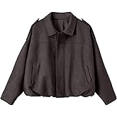MaShinequang Womens Casual Bomber Jacket Zip Up Motorcycle Faux Suede Coat with Pockets