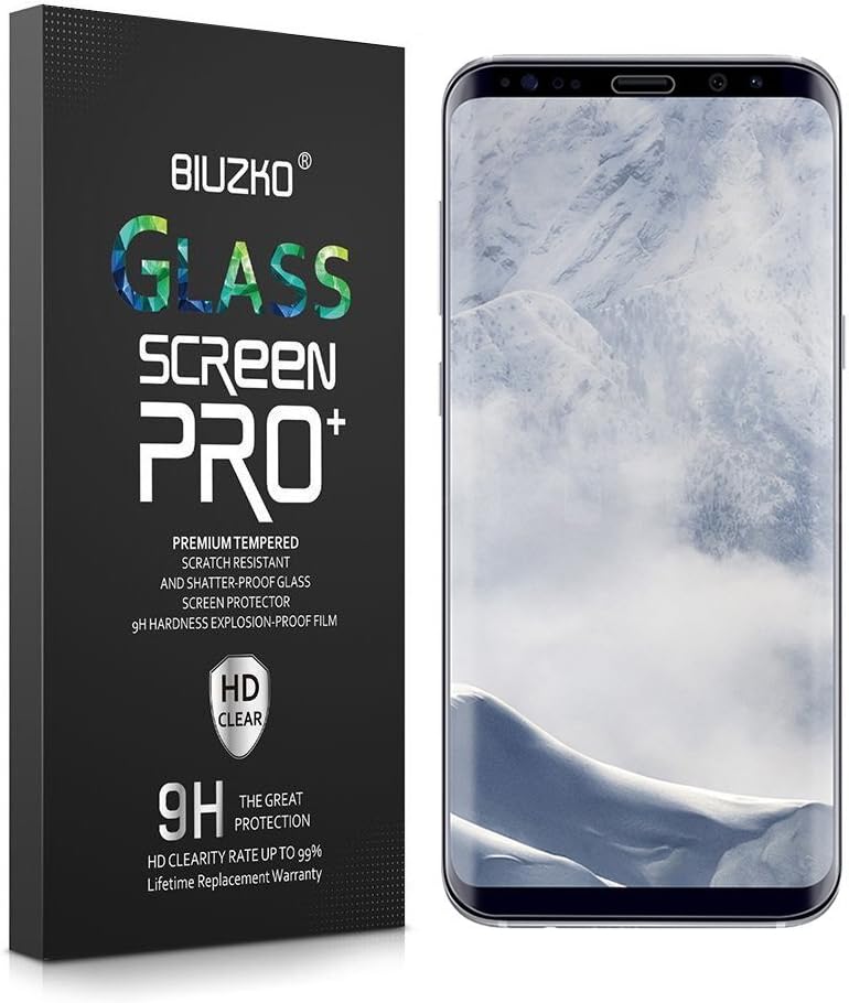 BIUZKO Galaxy S8 Screen Protector, Full Coverage Edge To Edge Curved Tempered Glass, Bubble -free AntiScratch/Shatter/Fingerprint