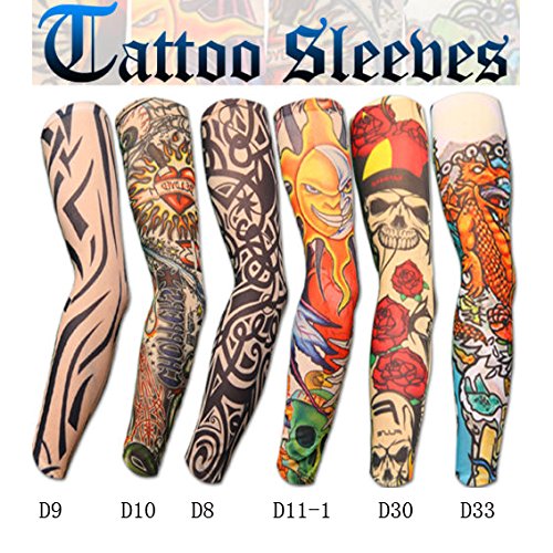 YARIEW 6Pcs Arm Sleeves Fake Tattoos Sleeves to Cover Arms Sun Protection Sleeve Covers for Men and Women (Set 6)