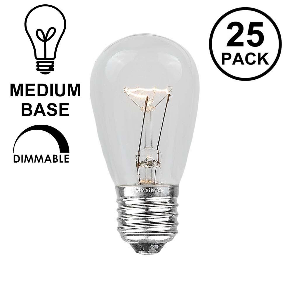 Novelty Lights 25 Pack S14 Outdoor Patio Party Replacement Bulbs, Clear