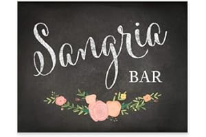 Andaz Press Wedding Party Signs, Chalkboard Pink Coral Floral Roses Print, 8.5x11-inch, Sangria Bar Sign, 1-Pack