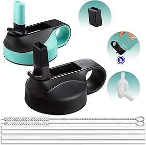 Wide Mouth Straw Lid for Hydro flask Lids Replacement - Lids for Hydroflask Lids with Straw 32oz 40oz and Most Water Bottles with Straw, 2 Lids,2 Silent Silicone Straws,2 Original Straws,2 Brushes