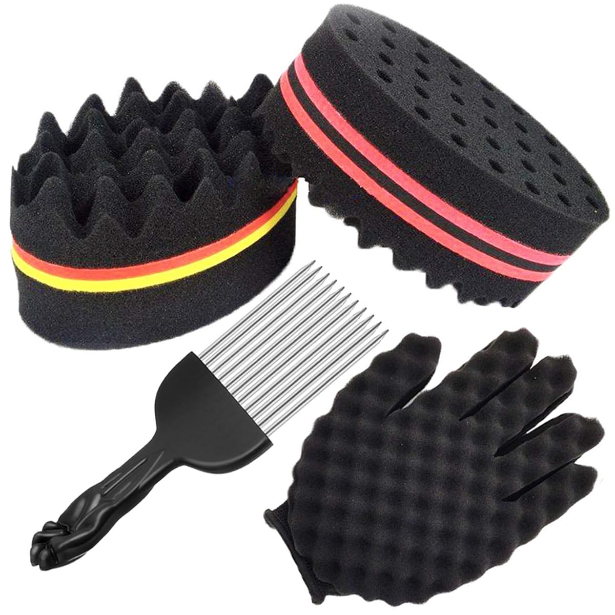 4Pcs Big and Small Hole Hair Sponge Brushes - ARJDXDP Double Side Oval Magic Twist Coils Wave Brush for Afro Coils Hair Curls Brushes - Home and Barber