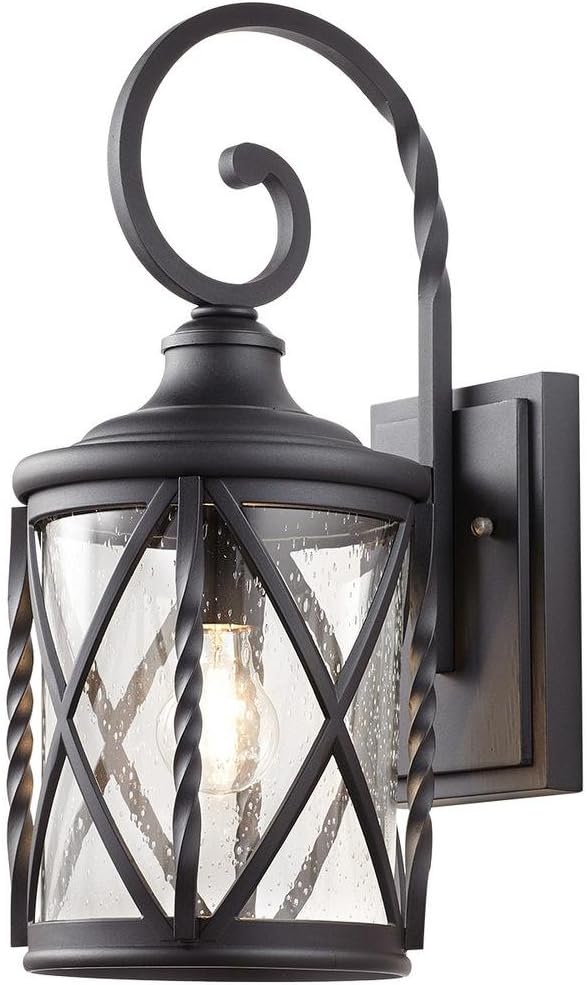 Home Decorators Collection 1-Light Black Outdoor Wall Lantern with Seeded Glass 7954HDCBLDI
