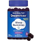 Dream Water Sleep Gummies; Melatonin Gummies with GABA & 5-HTP; Sleep Aids for Adults; Natural Flavors and Colors; Snoozeberry Flavor, 60 Count