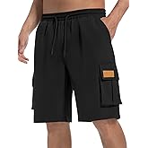 DOWMQ Men's Casual Cargo Shorts Elastic Waist Drawstring Hiking Shorts for Work Athletic Travel Outdoor with Multi Pockets