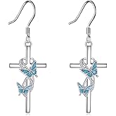 ONEFINITY Cross Earrings 925 Sterling Silver Dragonfly/Butterfly/Hummingbird Dangle Earrings Animal Jewelry Gifts For Women