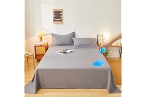 WYFKYMXX Waterproof Bed Sheet - Cotton Breathable Flat Bed Sheets Ideal for Hotels and Hospitals for Bed Couch Machine Washable (Grey,King/Cal King-235 x 270 cm)