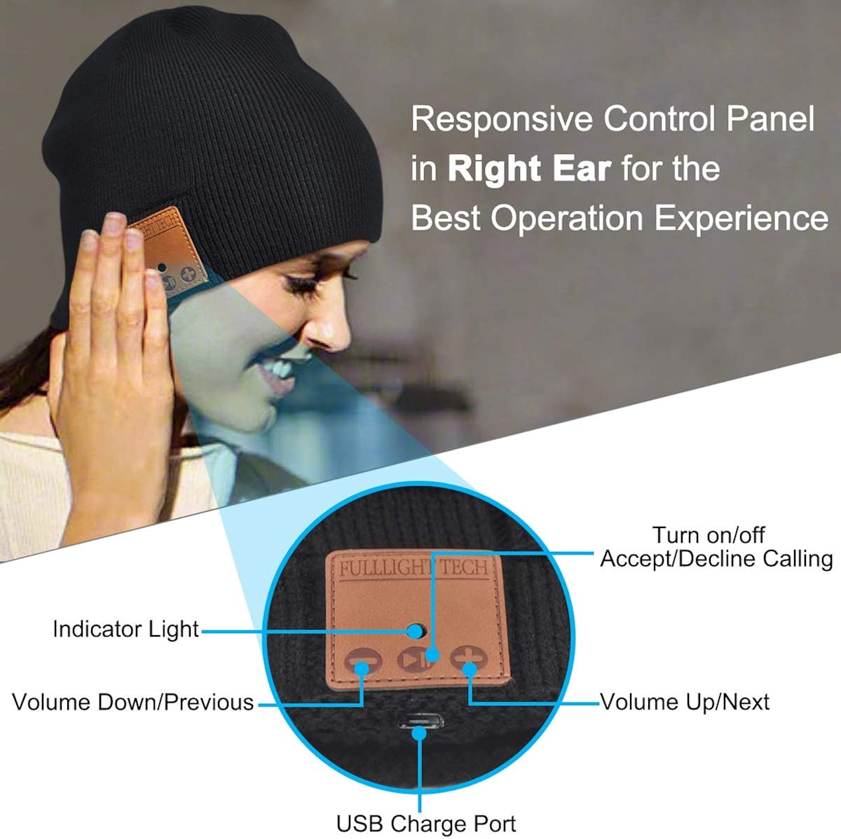 Upgraded Bluetooth Beanie Hat Headphones Wireless Headset Winter Music Hat Knit Cap with Stereo Speakers & Mic Unique Christmas Tech Gifts for Women Mom Her Men Teen Boys Girls Black: Clothing