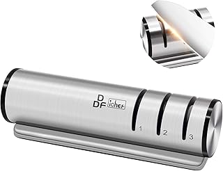 DDF iohEF Messerschärfer, 3-stufiger Manueller Messerschärfer zum Schärfen von Küchenmessern 304 Edelstahl-Schärfwerkzeug mit Diamant Beschichteter Luftfahrtkeramik-Schleifscheibe Rutschfester Basis