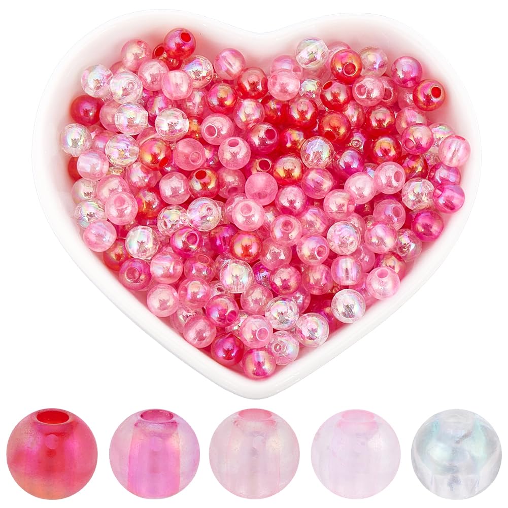 SOFPLATE 1000Pcs Pink Bubble Beads Acrylic Round Spacer Bead Bulk 6mm Plastic AB Colors Valentines Transparent Crystal Loose Craft Bead Spacers for Bracelets Necklace Key Chains jewellery Craft Making
