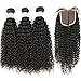 Virgin Curly Hair Bundles with Closure 8A Unprocessed Virgin Brazilian Human Hair Weave 3 Bundles Kinkys Curly Hair Bundles with Closure(20 22 24+18)